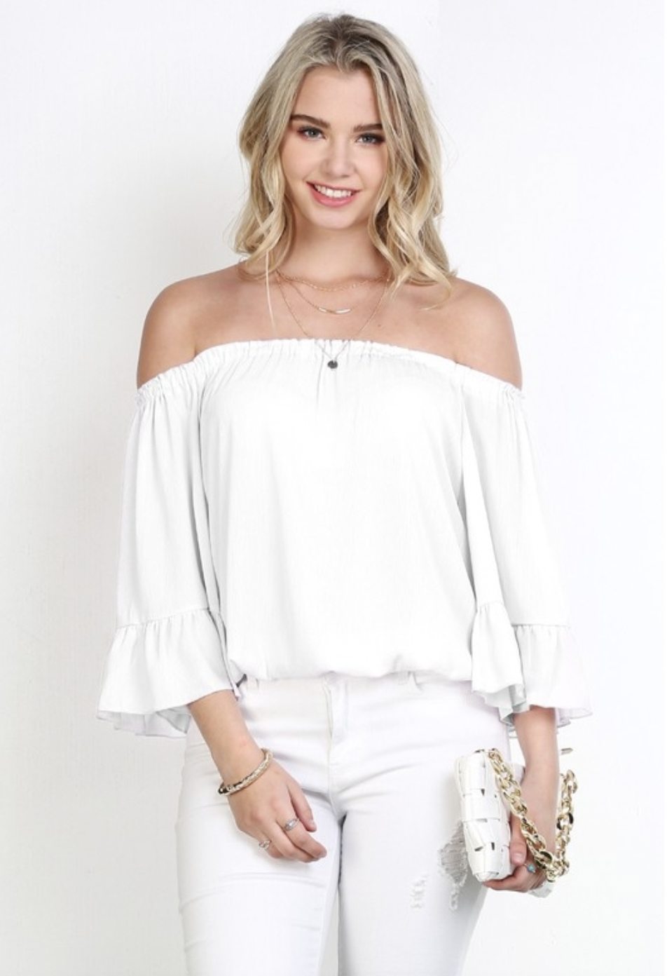 White flowy off clearance the shoulder top